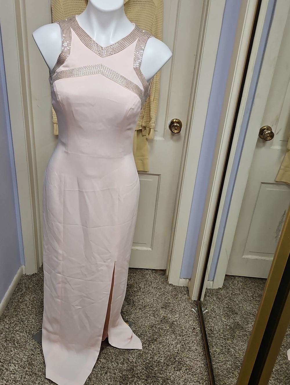 90s Beaded  Sleeveless  Blush Evening Gown Dwep Sexy Slit